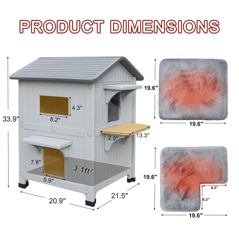 Rockever casa exterior para gatos, diseño de dos pisos para más área de juego
