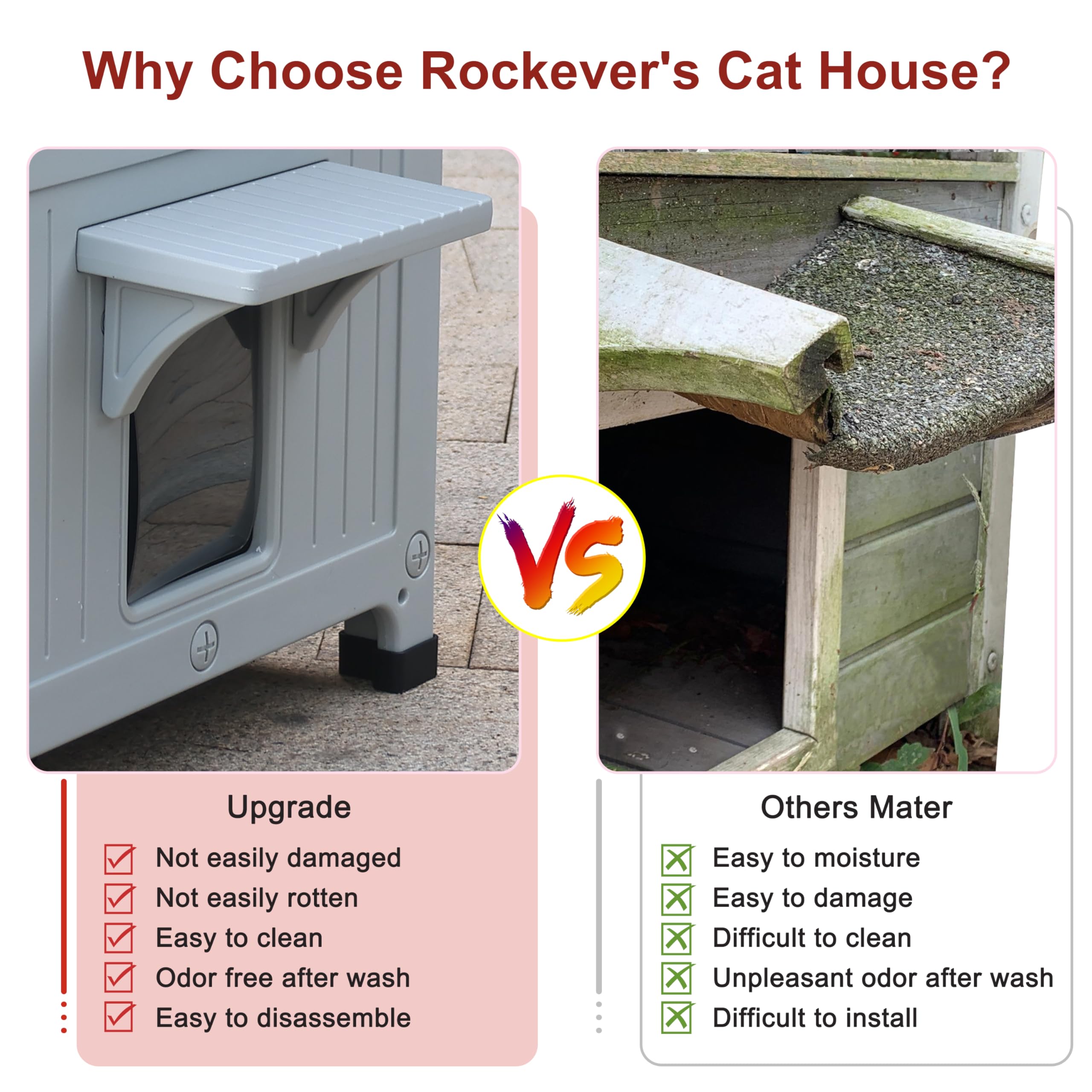 Rockever casa exterior para gatos, estructura impermeable para climas variables