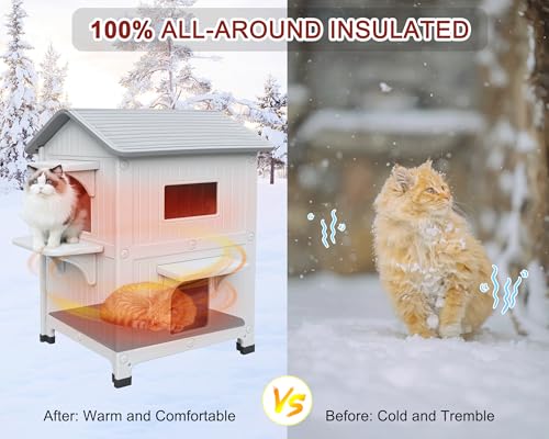 Rockever casa exterior para gatos, puerta de escape para seguridad de gatas ferales
