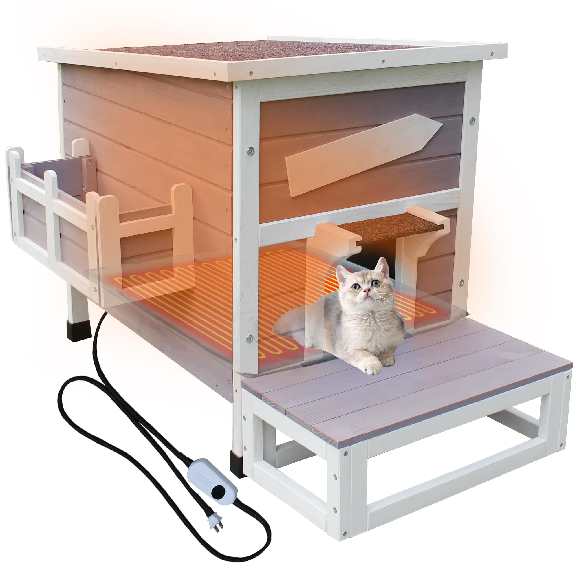 Rockever casa-gato-calentada-exterior: refugio cálido para gatos al aire libre
