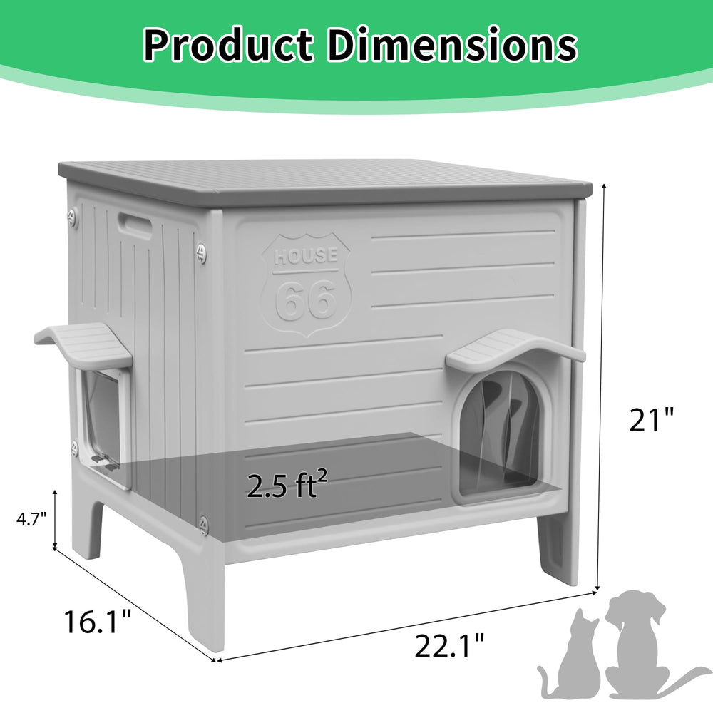 Rockever casa-gatos drenaje techo y cortina de PVC para lluvia