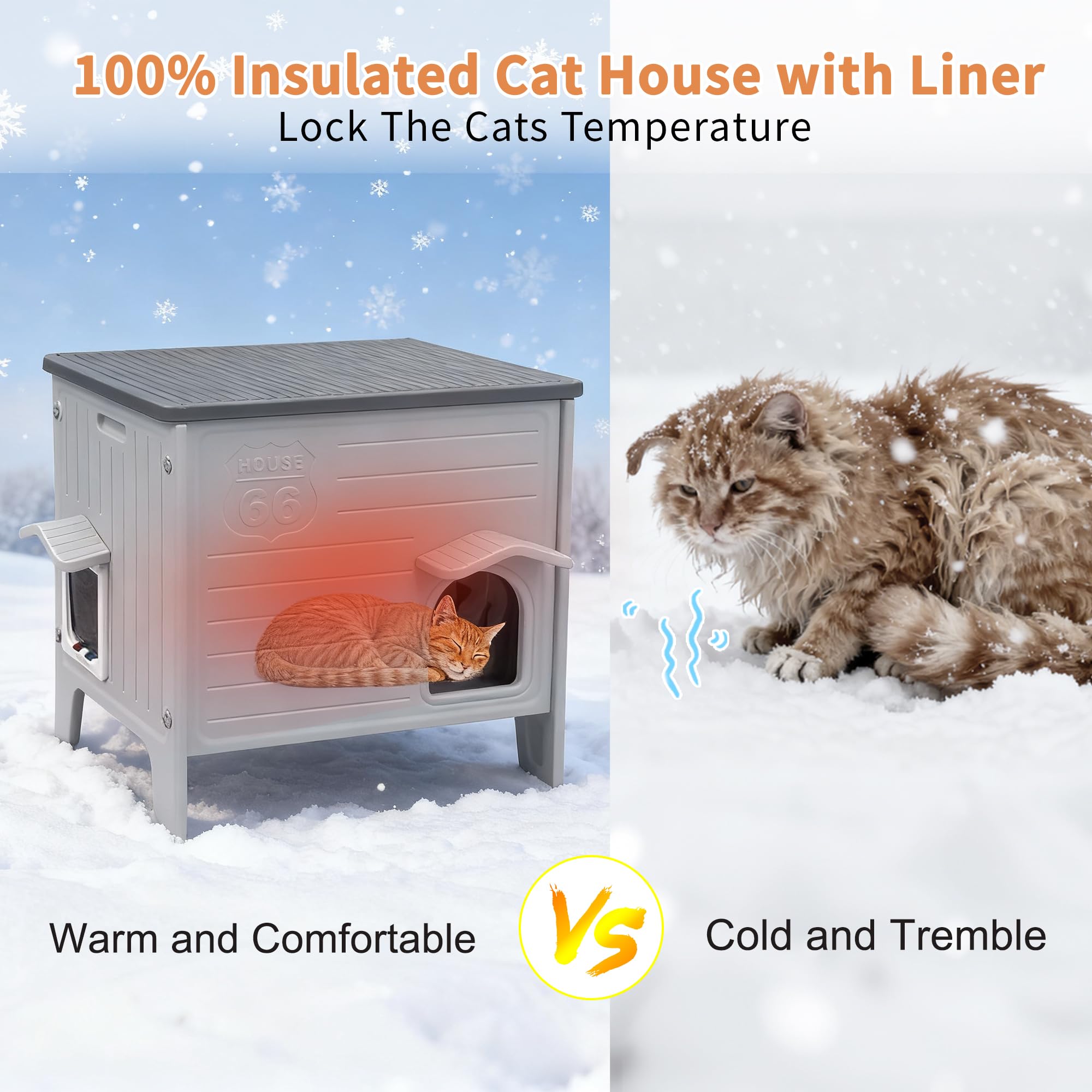 Rockever casa para gatos exterior aislada vista lateral mantiene el calor interior
