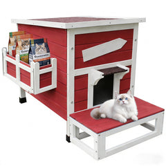 Rockever casa-gatos-exterior-roja, refugio resistente para gatos al aire libre.