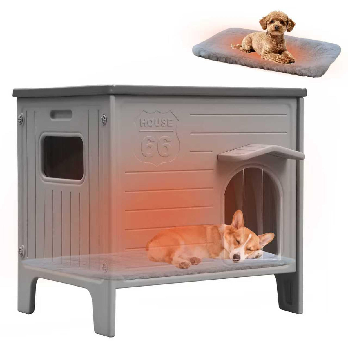 Rockever casa para perro, vista exterior frontal, refugio resistente a la intemperie.