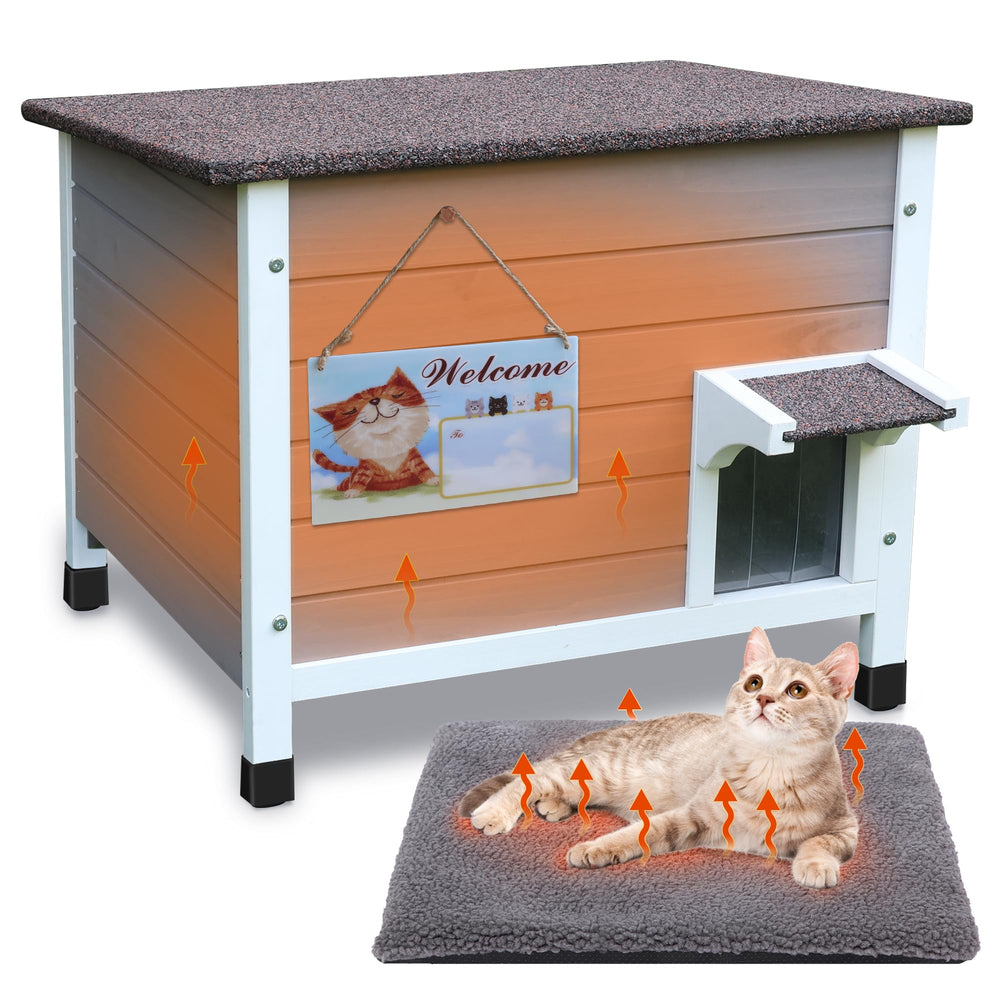 Rockever casita aislada para gatos: vista frontal, protección contra el viento.
