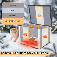 Rockever caseta aislada para gatos: puerta de PVC protege contra el viento.