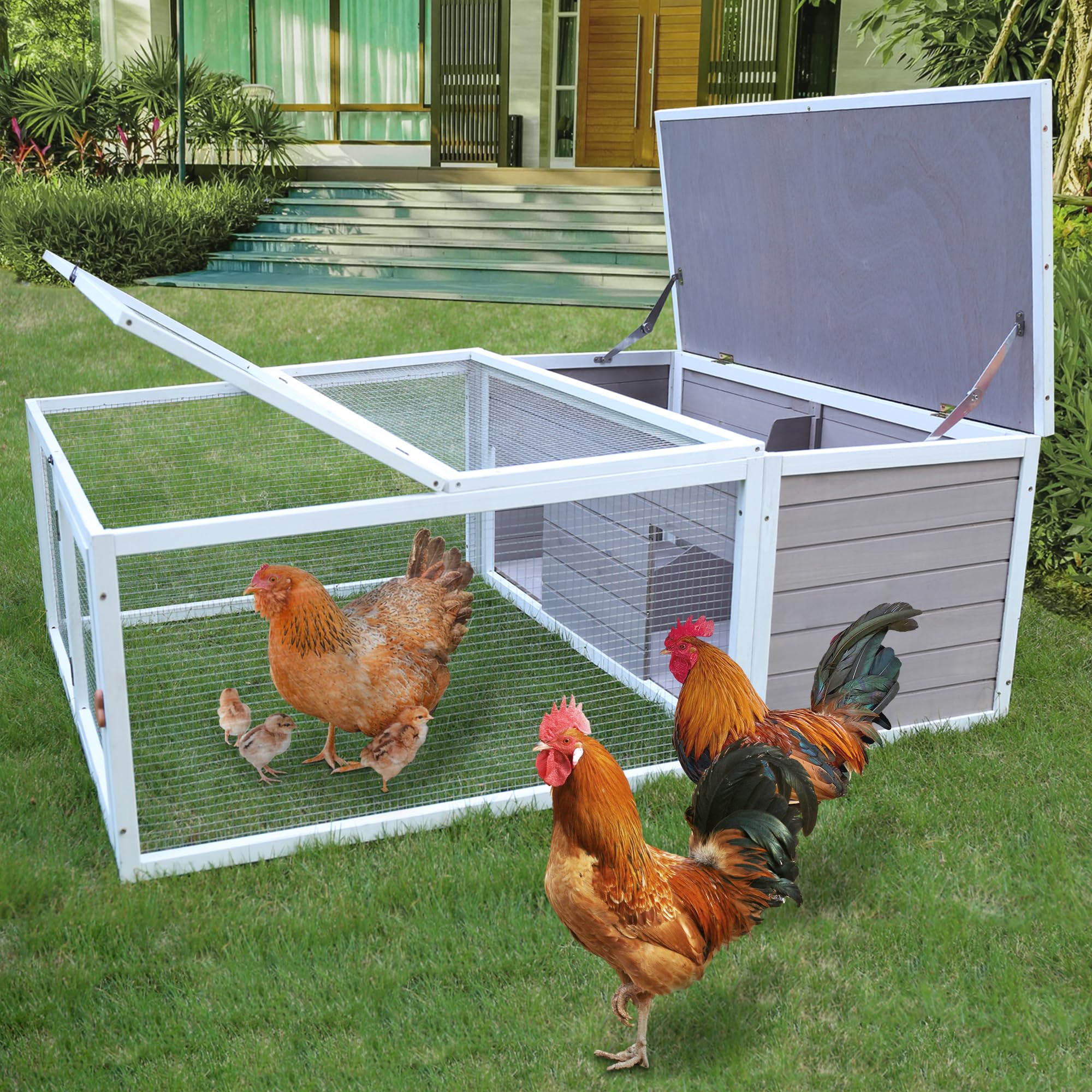 Rockever cobertizo gallinas con run y casa impermeable para exterior.