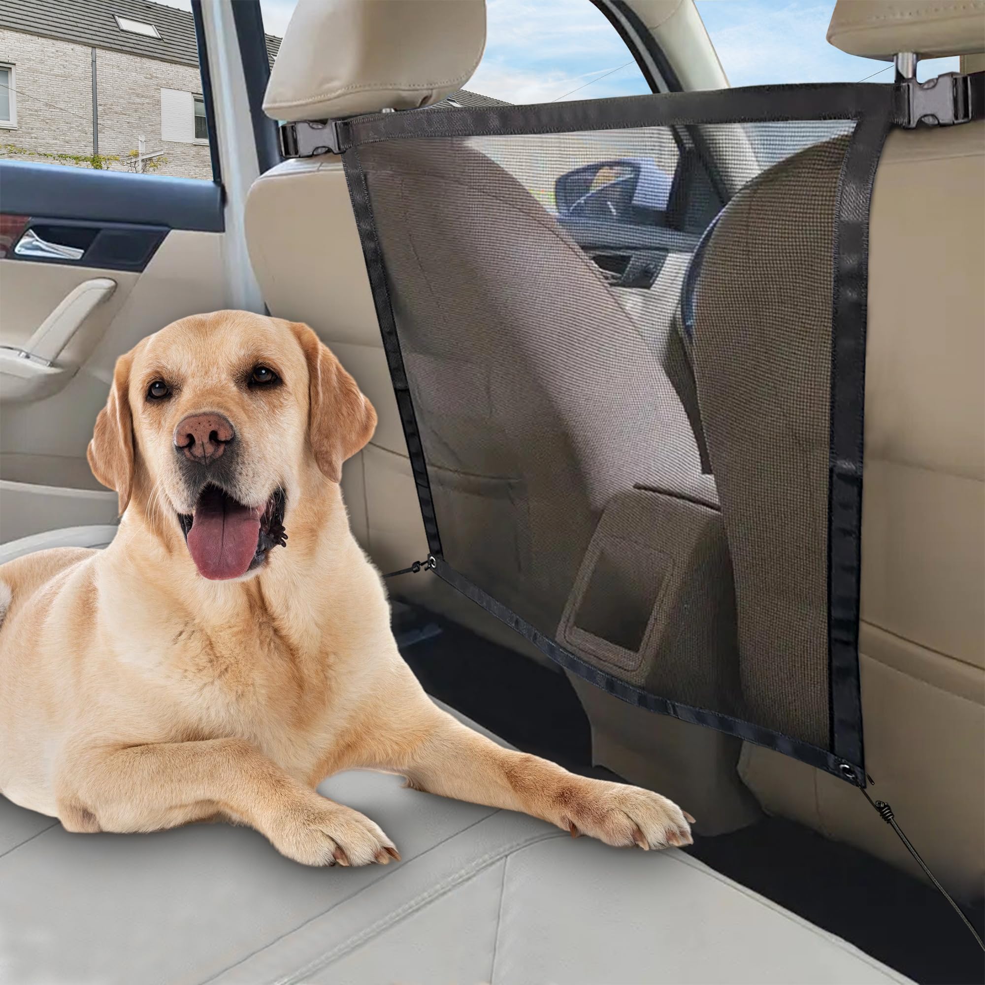 ROCKFEELTEE Barrera para perros en coche con malla resistente, seguridad durante viajes
