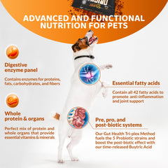 Rogue Pet Science Origins 5-en-1, favorece digestión suave de perros con prebióticos y probióticos.