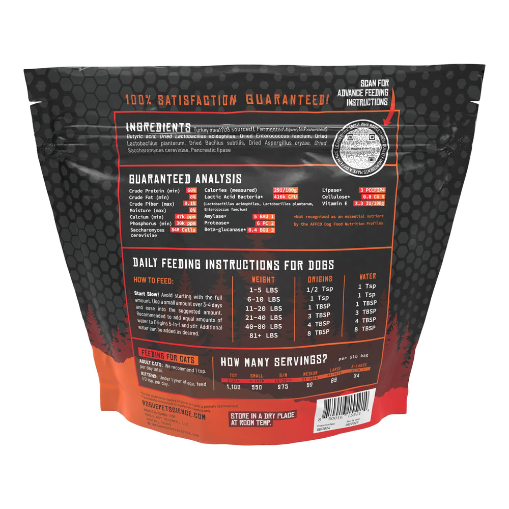 Rogue Pet Science Origins: envase elaborado en EEUU para la salud general del perro.