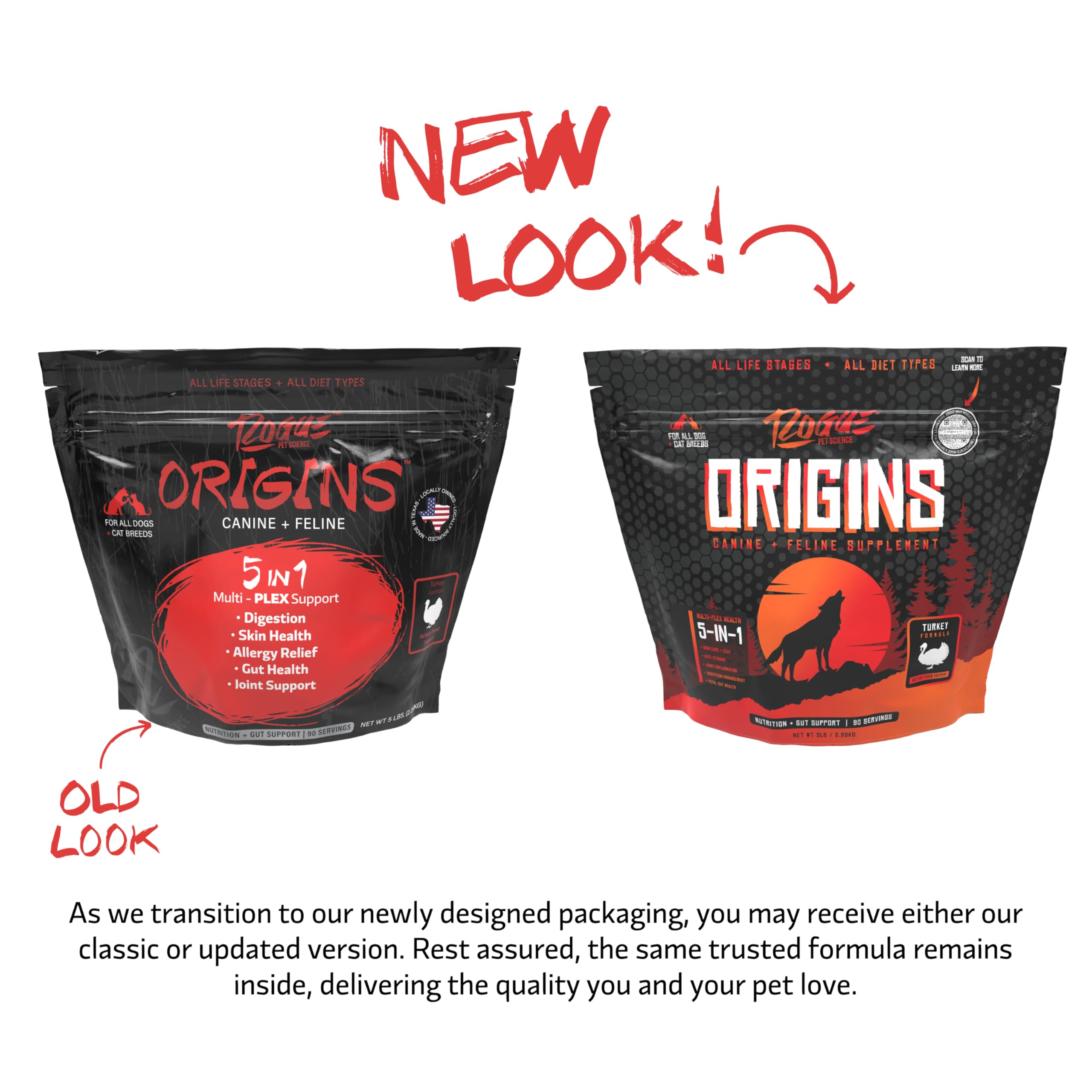 Rogue Pet Science Origins: bolsa de pavo natural para nutrición avanzada y proteína de alta calidad.