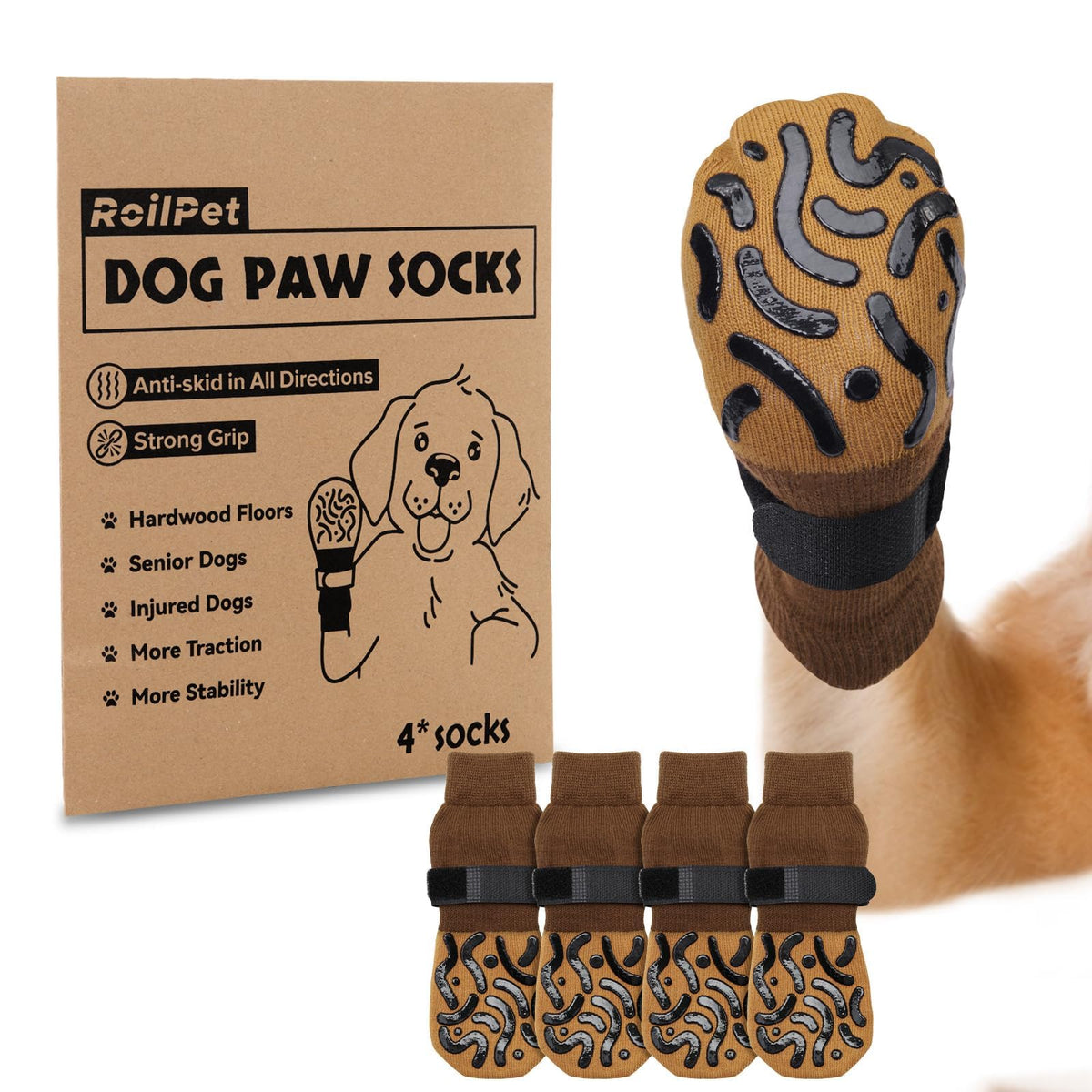 Roilpet calcetines antideslizantes para pata delantera, mejor adherencia en suelos y seguridad