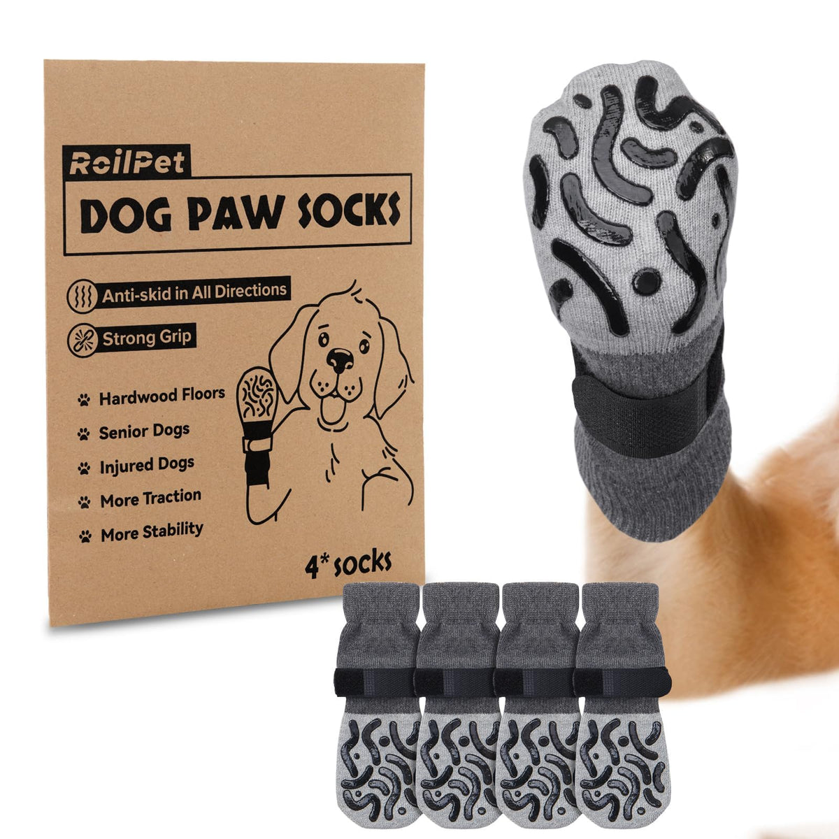 Roilpet calcetines perro doble lado antideslizante muestran adherencia constante en suelos lisos.