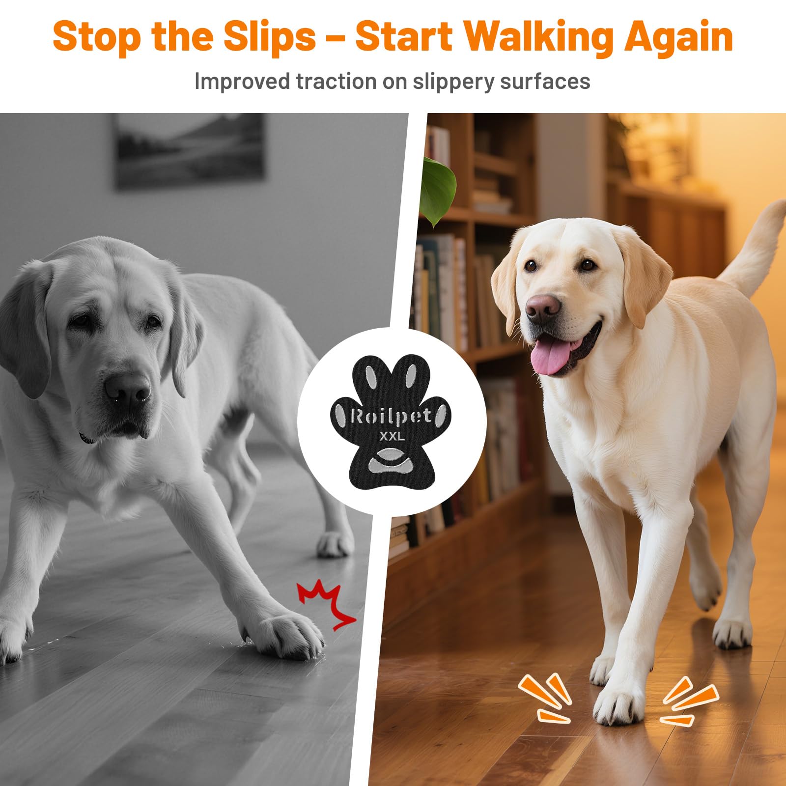 Roilpet protector-patas tracción en interiores ayuda al perro a caminar con confianza.