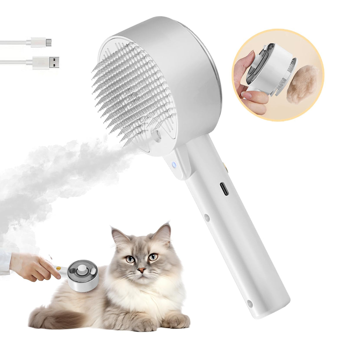 Rolemon: cepillo de vapor para gatos con deslanado profundo y suave.