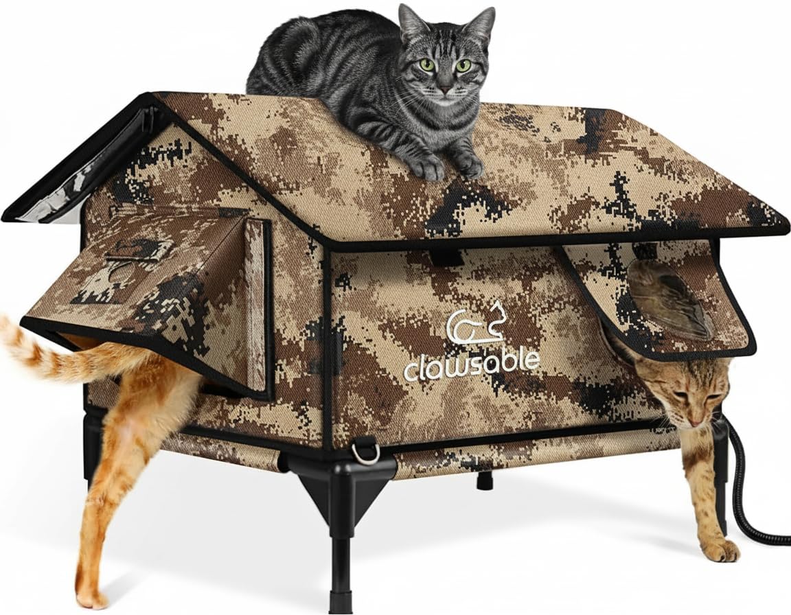 Casa para gatos Rolimate exterior camuflaje desertico protege contra climas adversos.