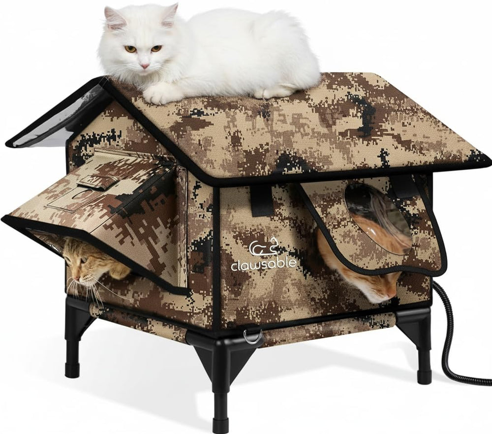 rolimate, casa-gato exterior con tejado a dos aguas indestructible, ideal para climas extremos.