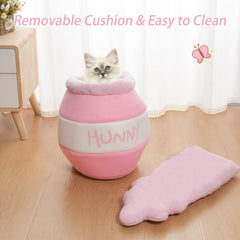 Romaneco Honey Pot Cat Cave – dimensiones 166x146x118 pulgadas, entrada amplia.