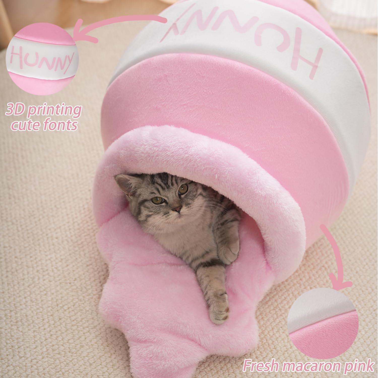 Romaneco Honey Pot Cat Cave – lateral: diseño envolvente para confort y seguridad.