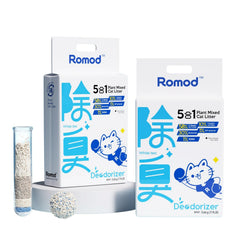 Romod 2Bags: arena para gatos 5-en-1 con tofu, grumos rápidos.