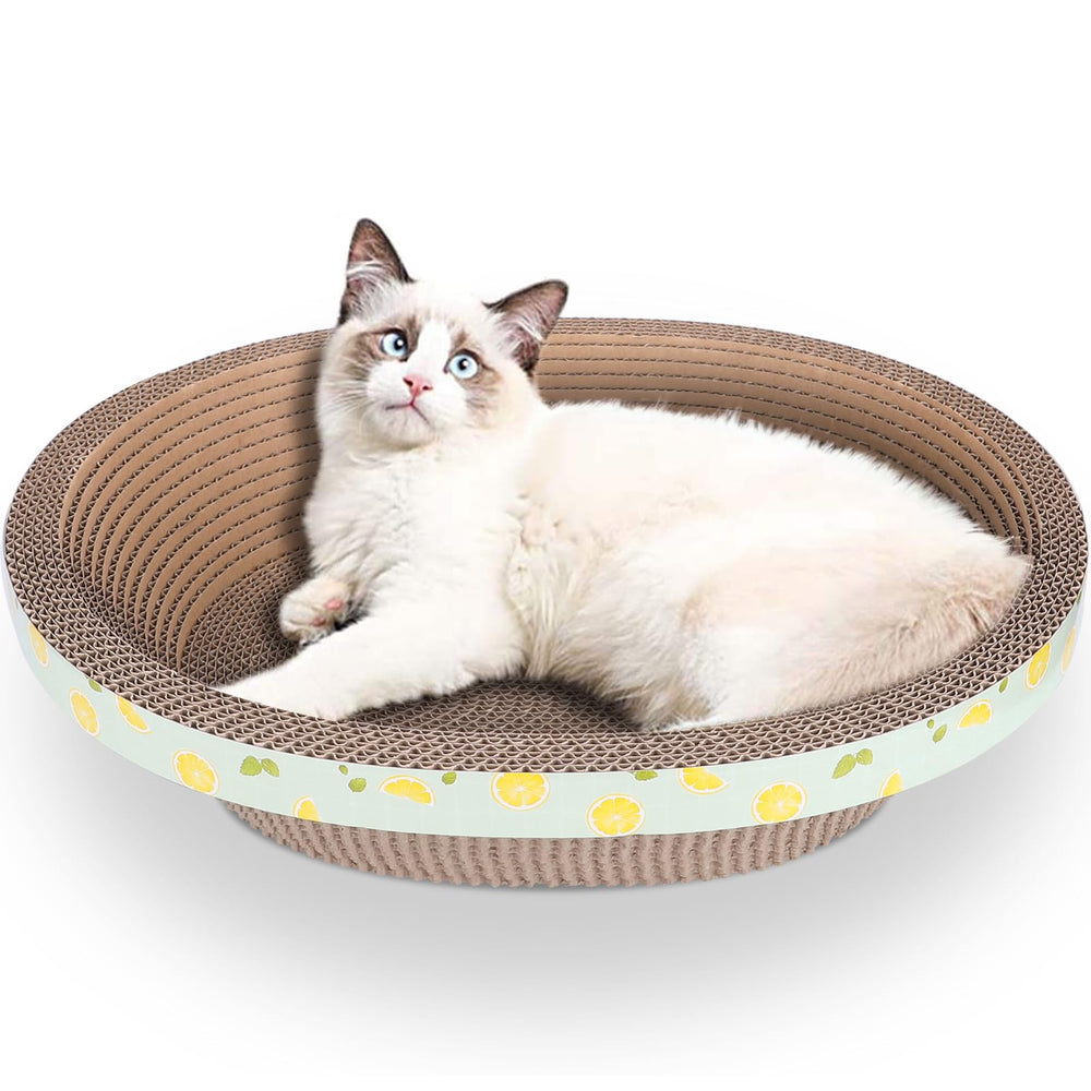 ROMOHOM rascador oval para gatos en cartón, ideal para acurrucarse y rascar.