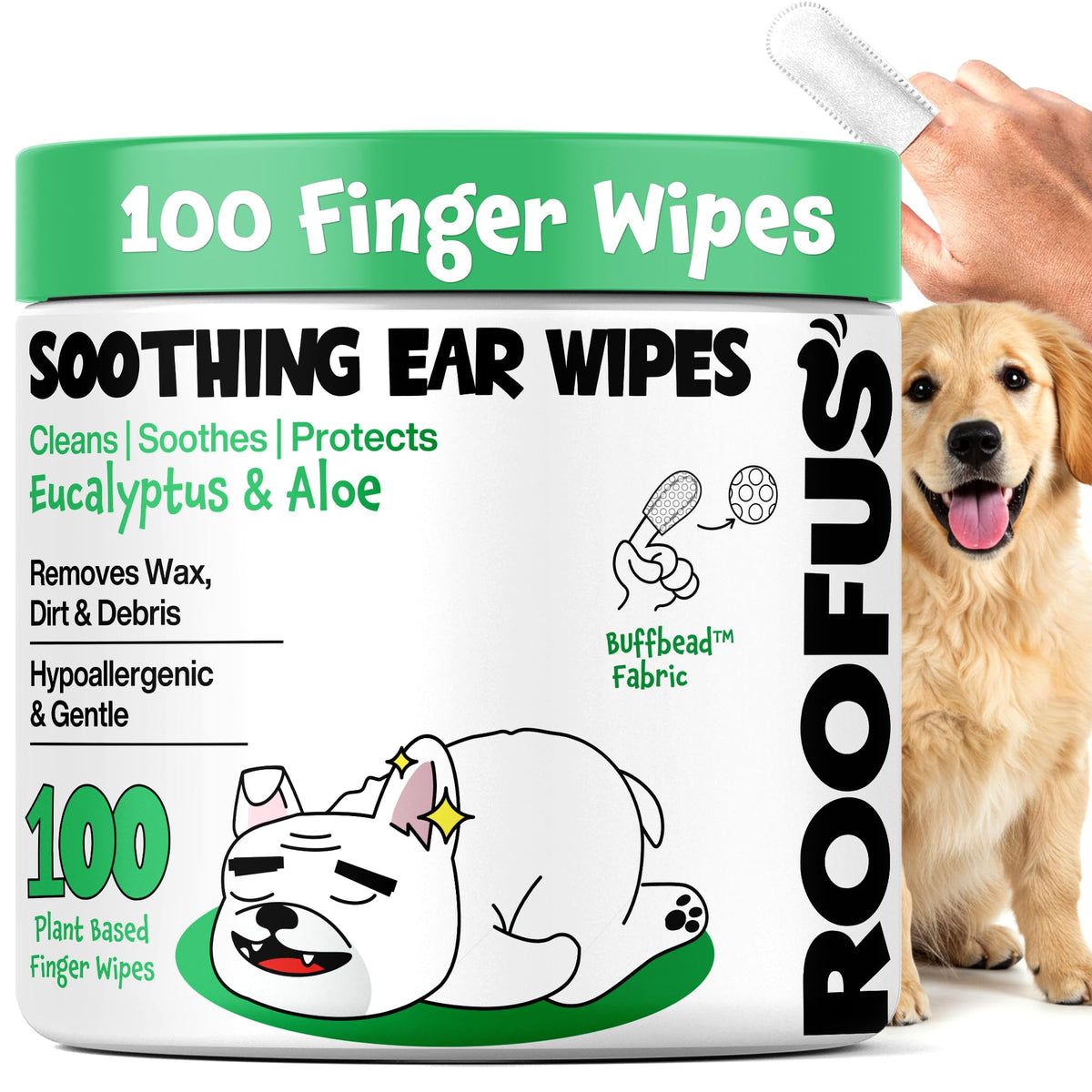 ROOFUS THE DOG toallitas para limpieza suave de orejas de perros y gatos.
