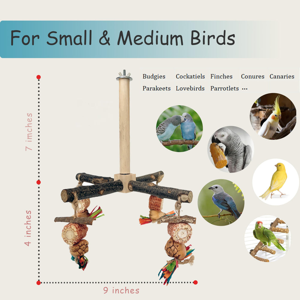 Juguetes masticables naturales de ROOJUNE para aves, promueven el mantenimiento del pico de forma segura.