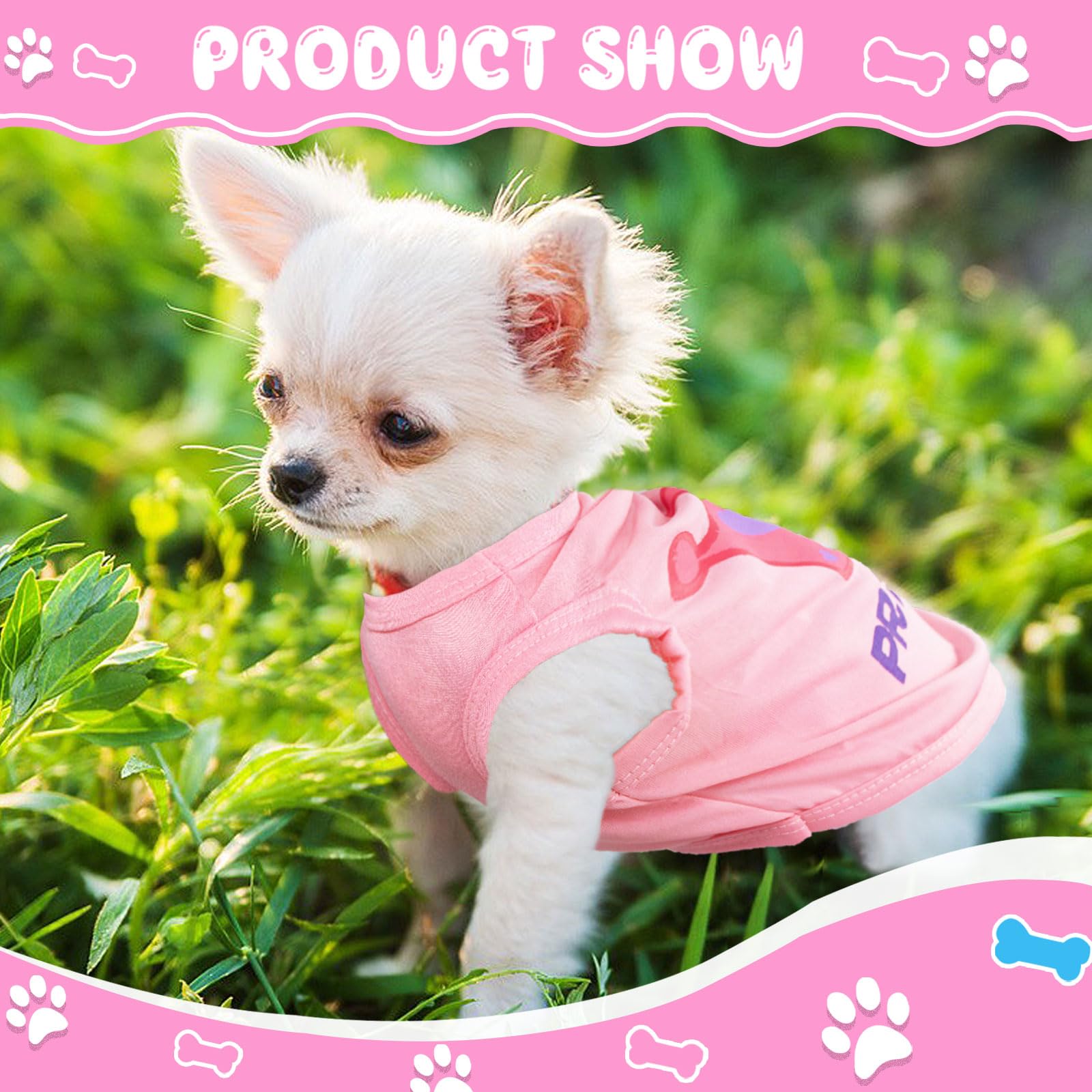 Camiseta protección solar rosa para perros pequeños, cuello amplio para comodidad