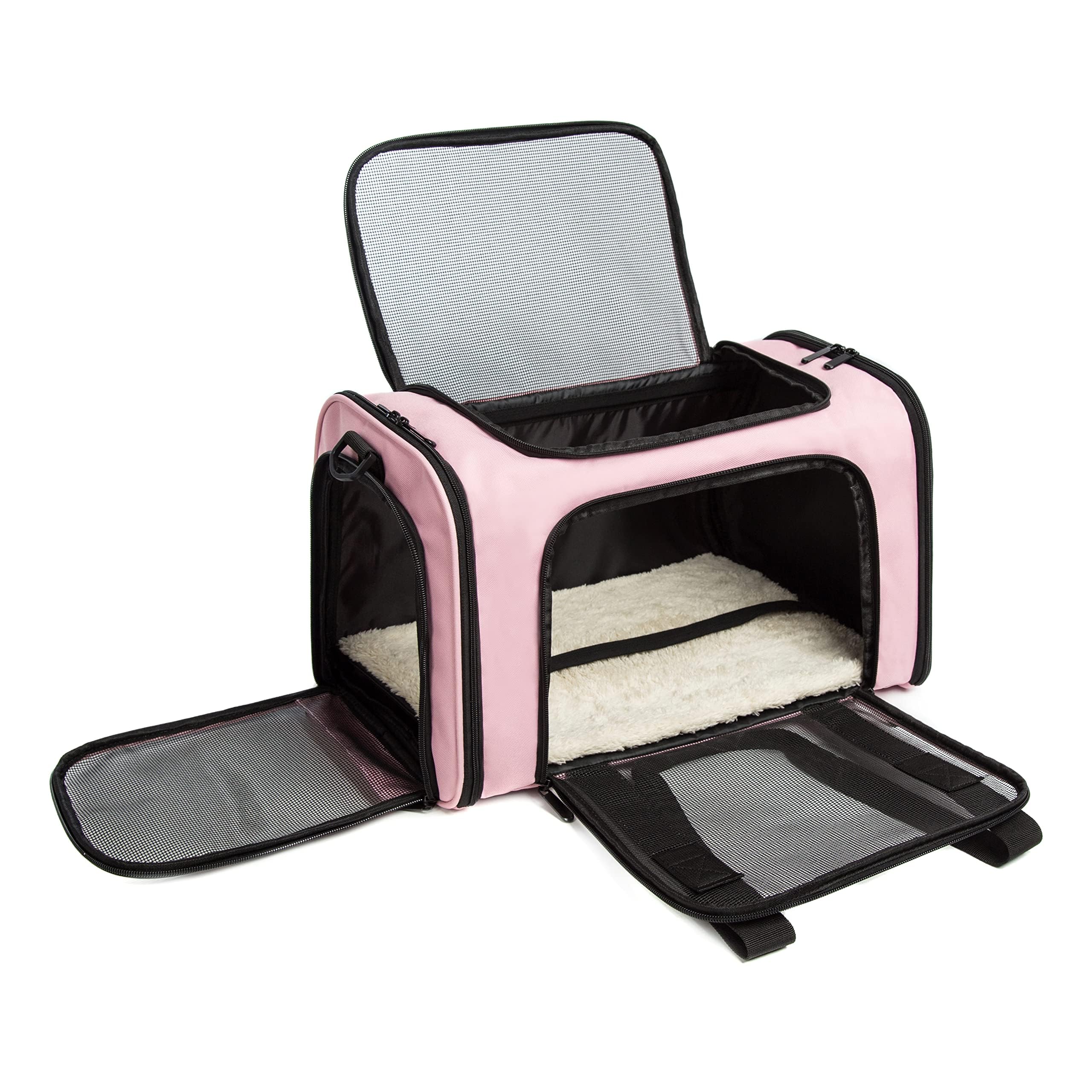 ROSEBB interior cómodo en transportín rosado, ideal para estancias cortas
