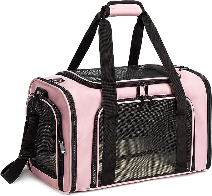 ROSEBB transportín rosado lateral para revisar a tu mascota durante el viaje