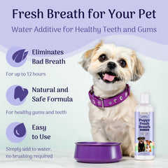 ROSEY'S PUPPY FRESH BREATH, agua para perros neutra, uso diario sin cepillado.