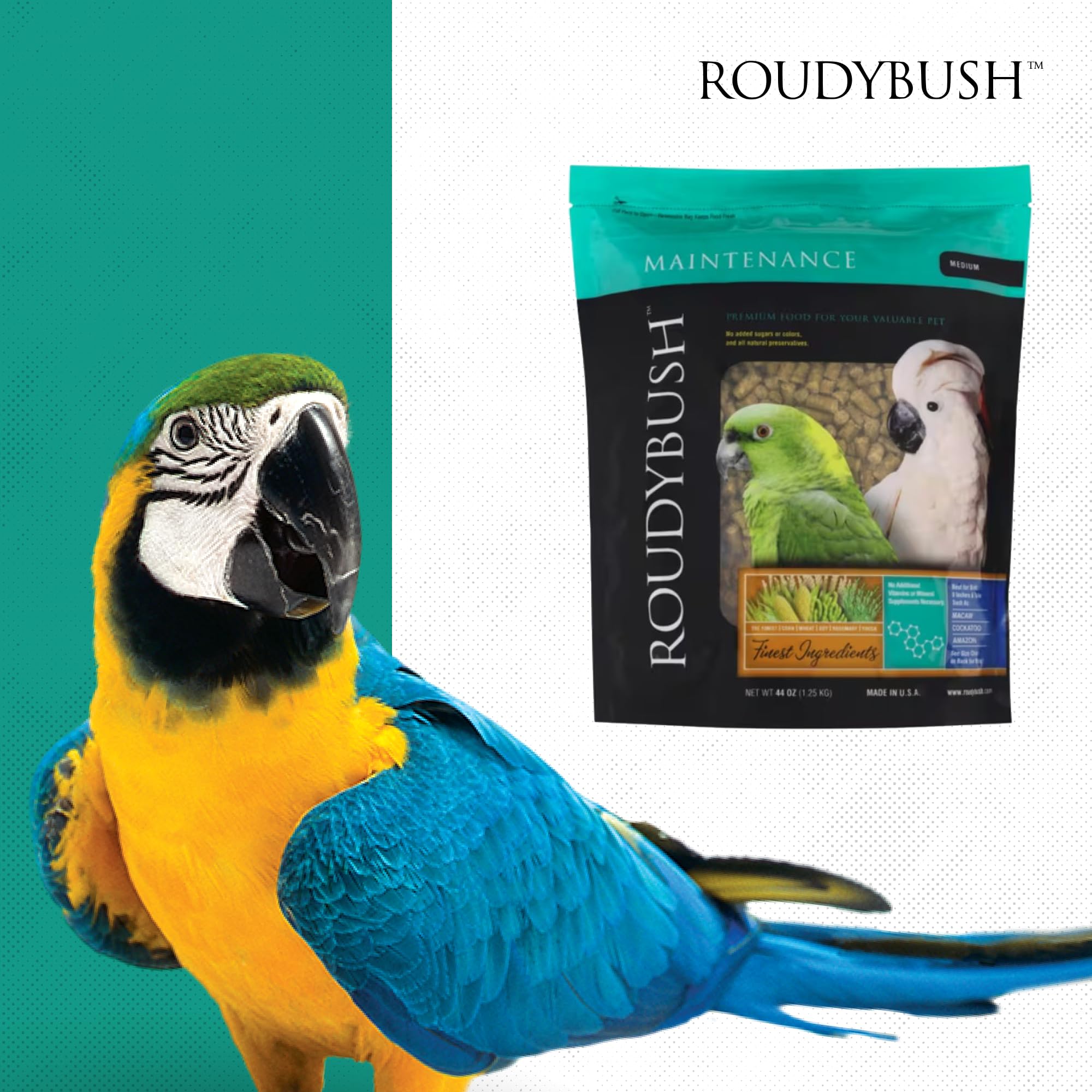 RoudyBush etiqueta de seguridad, garantiza ingredientes 100% comestibles para aves
