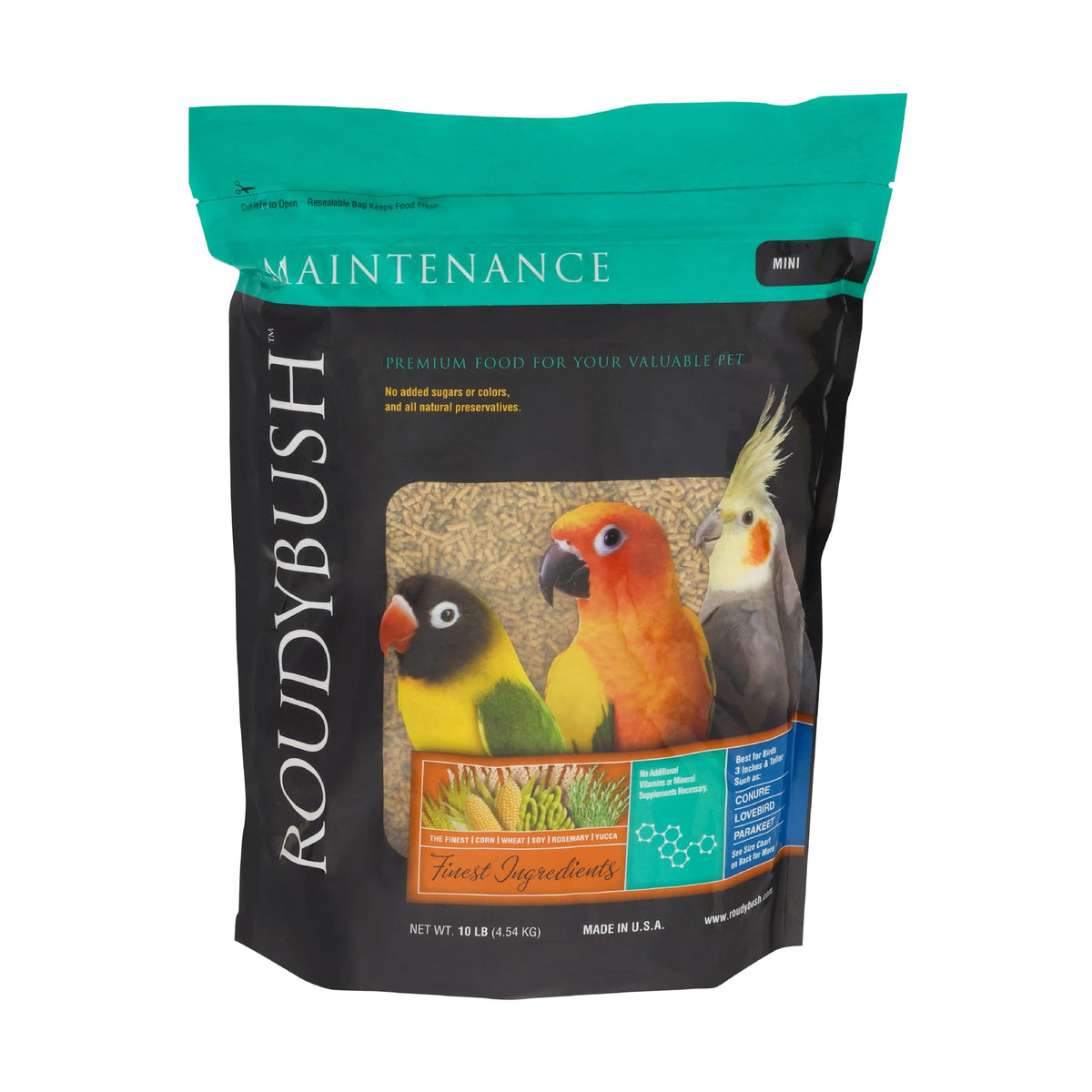Roudybush Mantenimiento Diario para aves, mini pellets primer plano, nutrición diaria