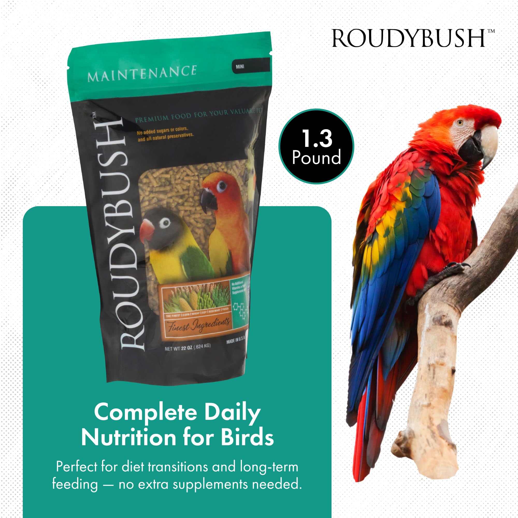 RoudyBush pellets en primer plano para aves pequeñas