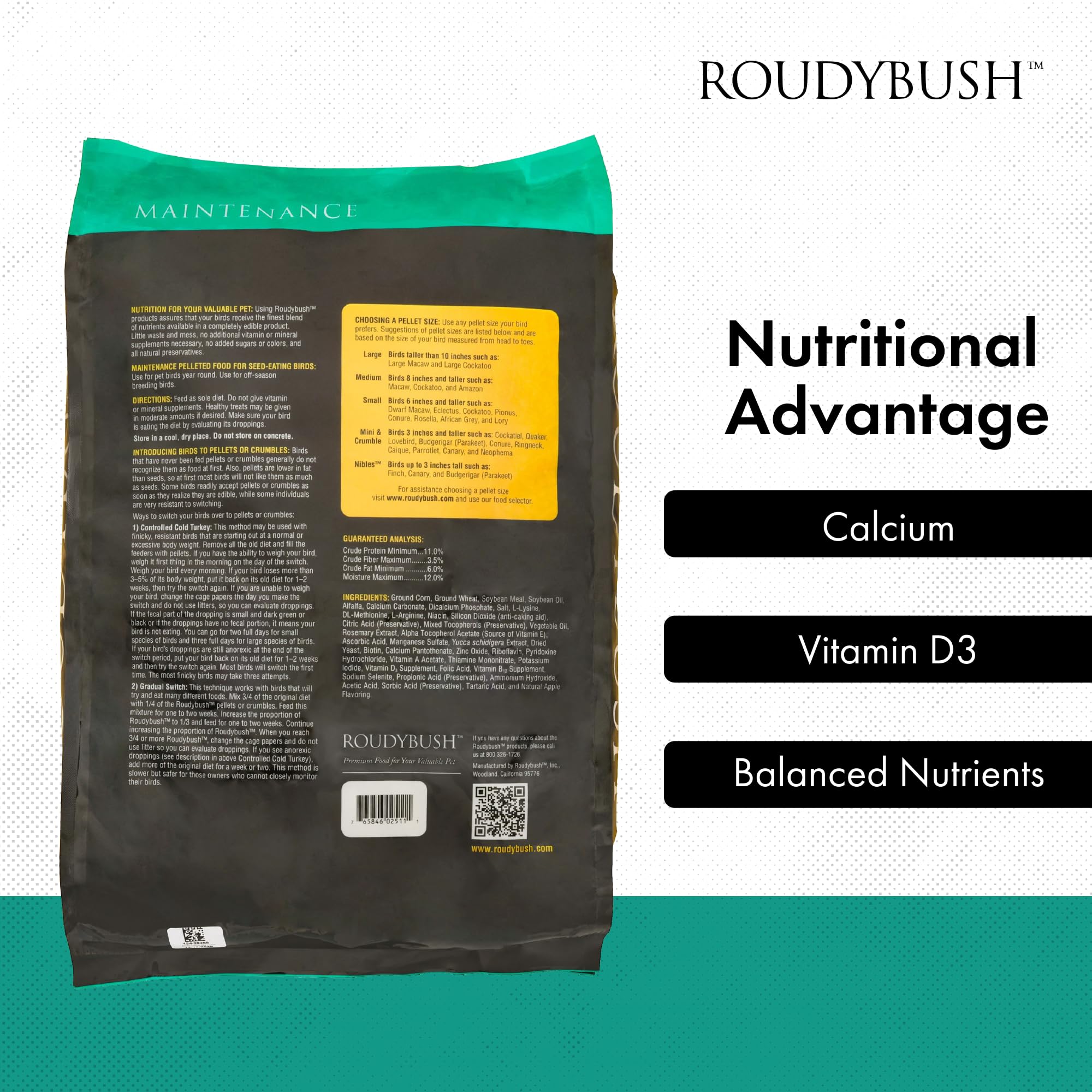 RoudyBush pellets mini para aves pequeñas, adaptados a picos pequeños.