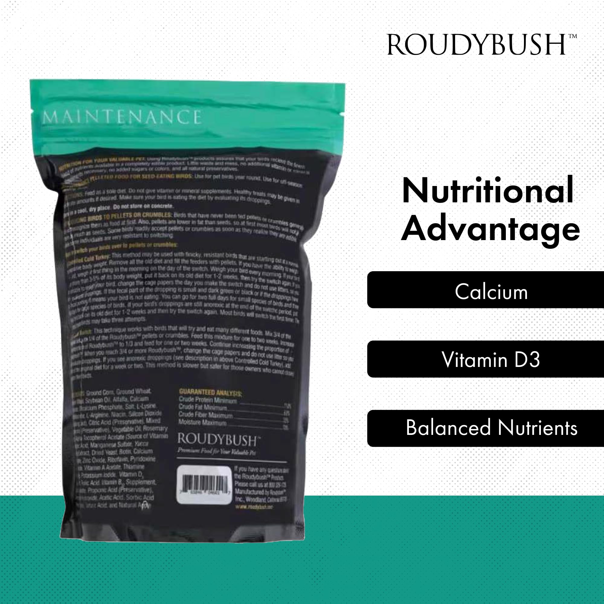 Roudybush pellets nibles para jilgeros, forma adecuada para picos pequeños.