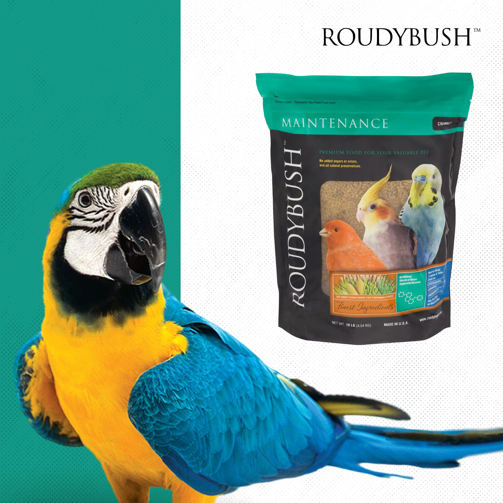 Pellets pelletizadas de RoudyBush ofrecen nutrición y menor residuo en jaula
