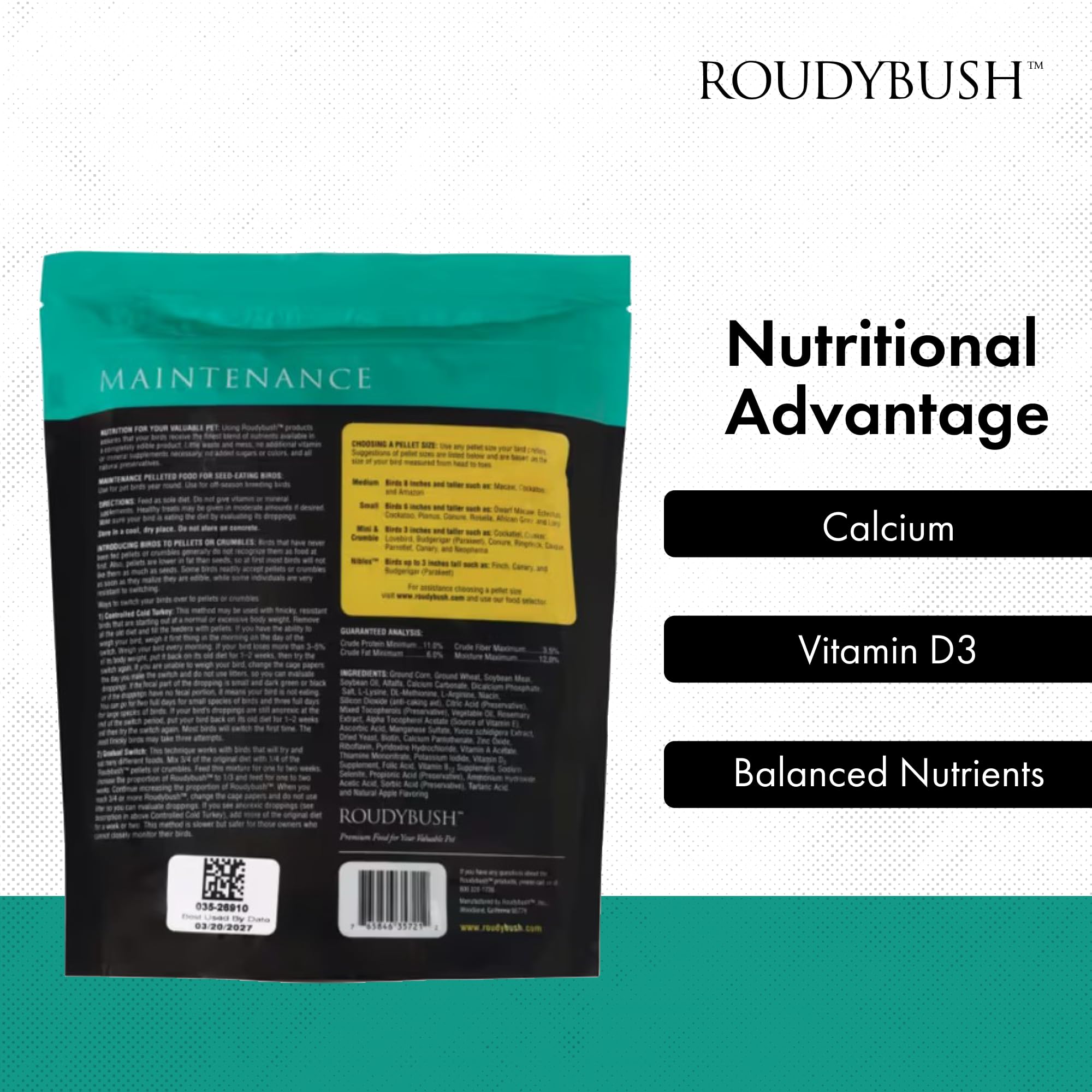 Roudybush Alimento Diario de Mantenimiento, sin subproductos animales, dieta más limpia para aves.