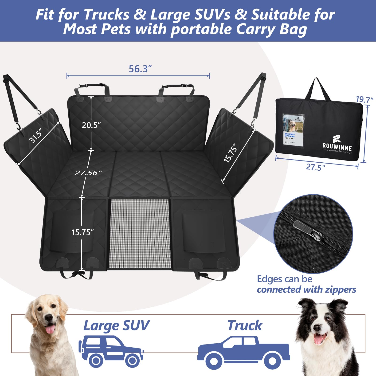 ROUWINNE Ventana de malla permite visibilidad y reduce la ansiedad de perros.
