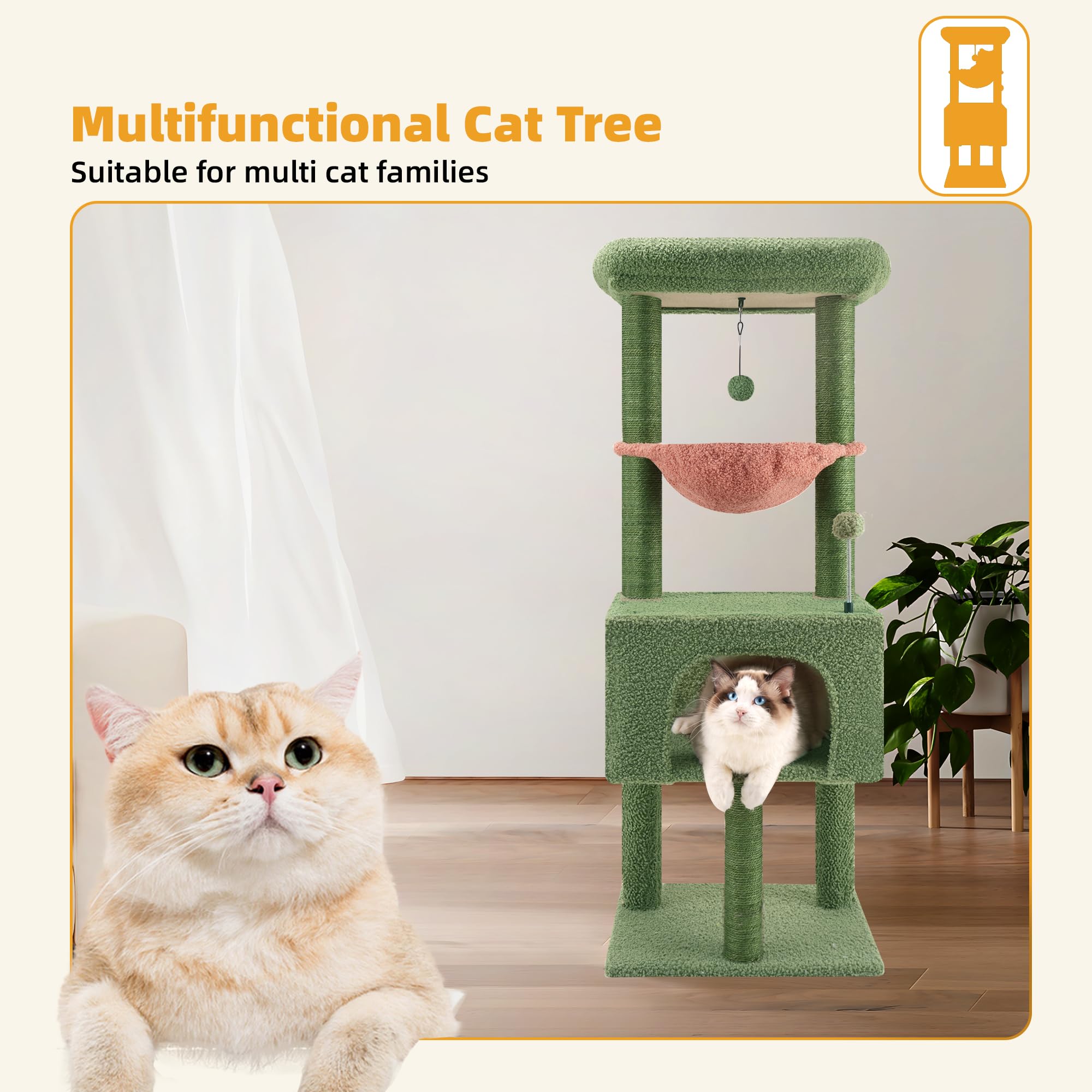 Roypet plataformas-con-colgante-verde: zonas de juego y exploración para gatos.