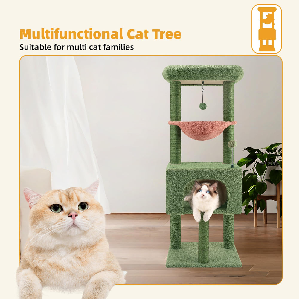 Roypet plataformas-con-colgante-verde: zonas de juego y exploración para gatos.