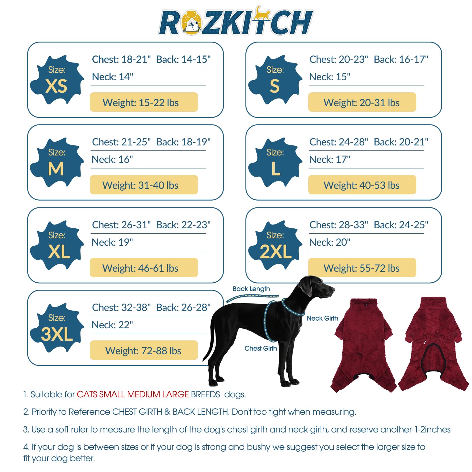 ROZKITCH pijama para perros, vista lateral, ideal para descanso cómodo y movilidad