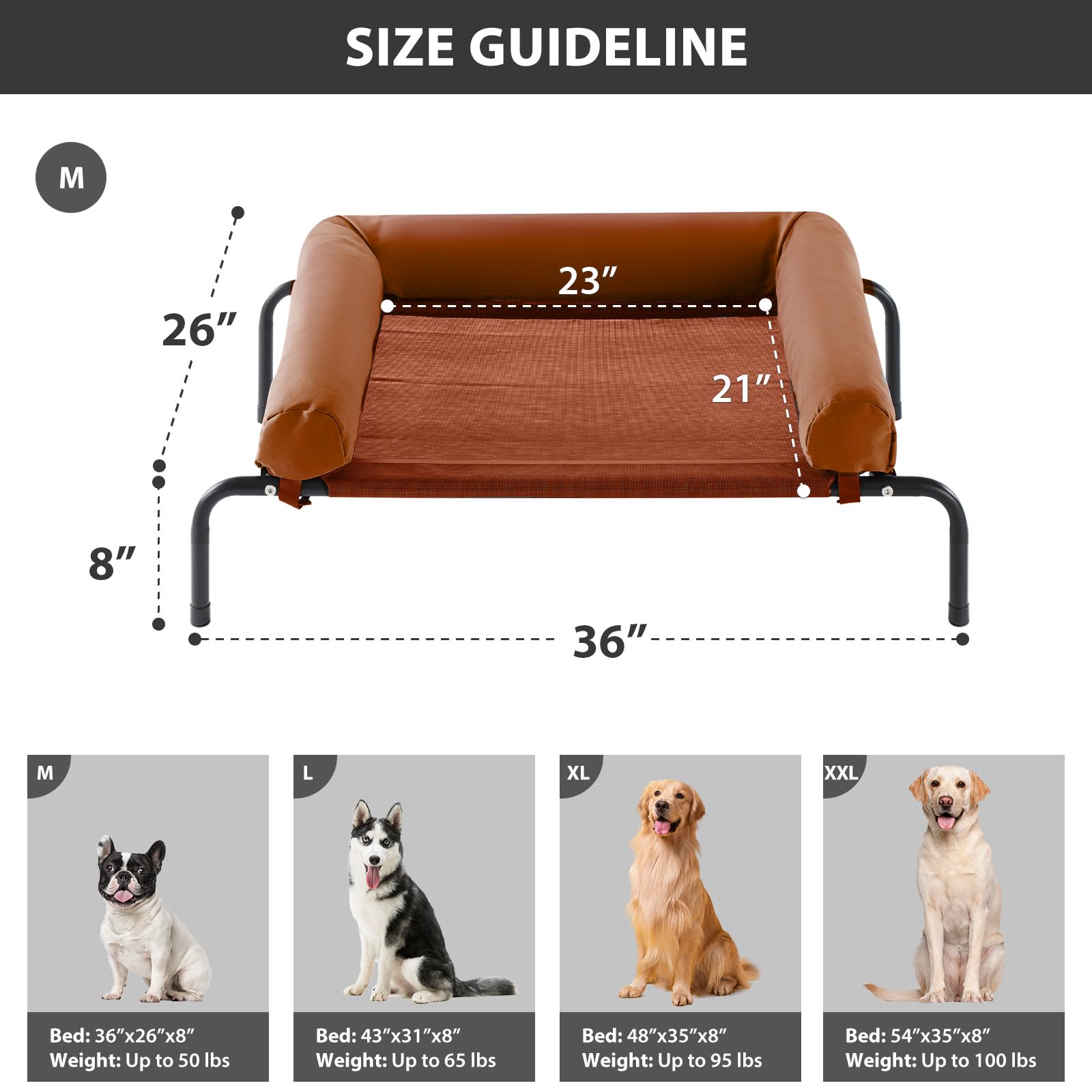 RRPETHOME cama-perro-elevada-grandes-perros: estructura sólida para perros grandes y activos.