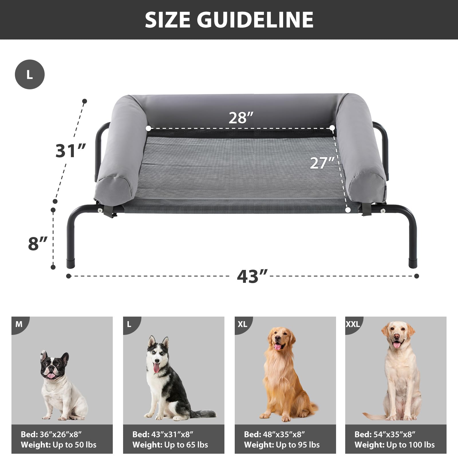 Cama para perro elevada con malla Teslin, ventilación que ayuda a mantenerlo fresco.