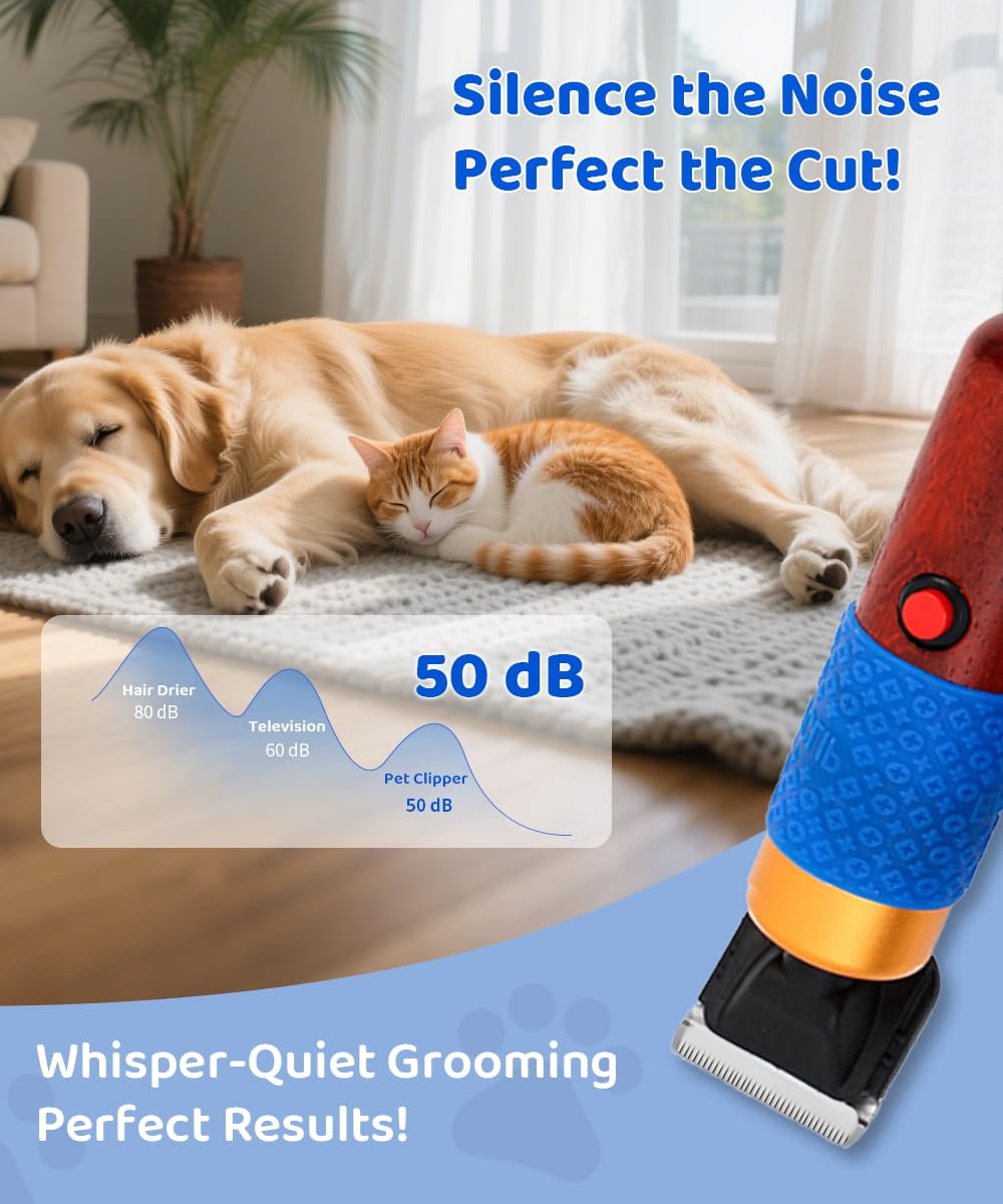 Cortapelos de Rseaay ultrabajo ruido, ideal para mascotas nerviosas.