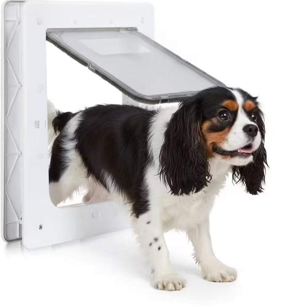 Puerta para perros Rseord blanca, vista frontal, ideal para entradas amplias