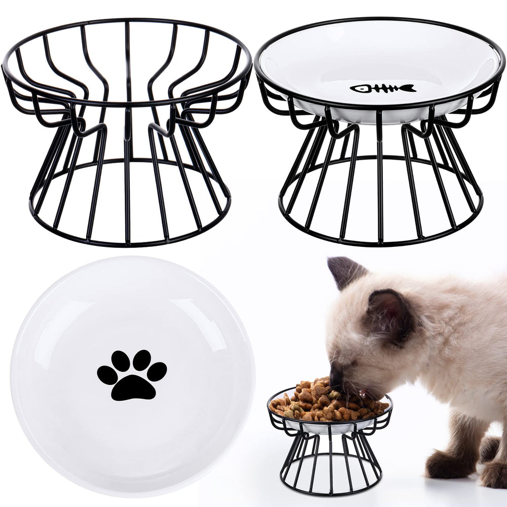 Rtteri: dos platos elevados para gatos con base de metal, comodidad al comer.