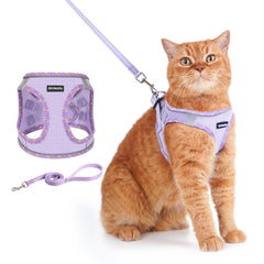 Rttochfy arnés gato respirables y reflectantes en morado para paseos seguros.
