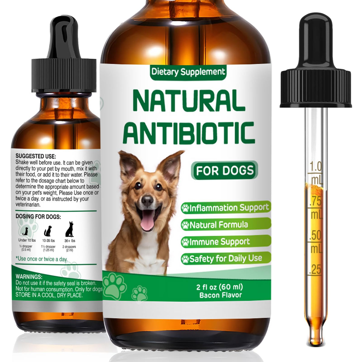 RUAKPL Antibióticos Naturales para Perros, frasco con gotero para dosis.