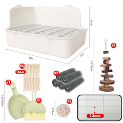 RUBYHOME caja-latrina conejos, limpieza fácil con rejilla central removible.